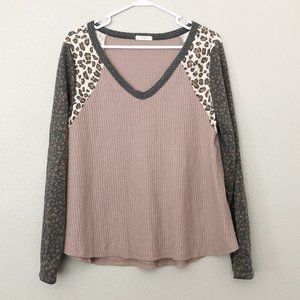 12PM BY MON AMI V Neck Colorblock Sweater SZ L